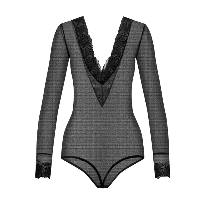 Langarm-Body TULIPE Tüll schwarz von Cadolle