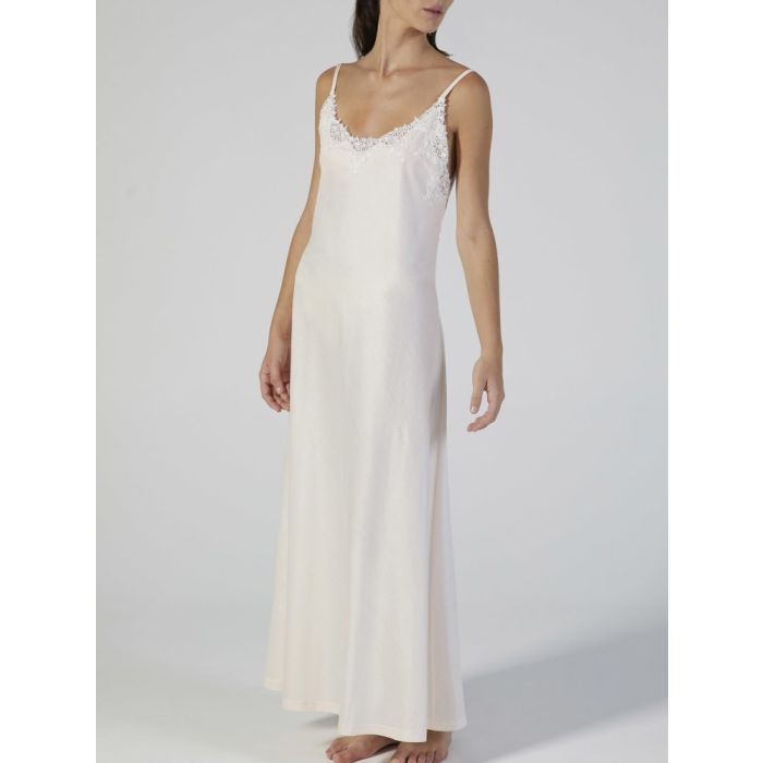 Baumwolle Neglige mit Spitze lang BIANCO von Verdiani