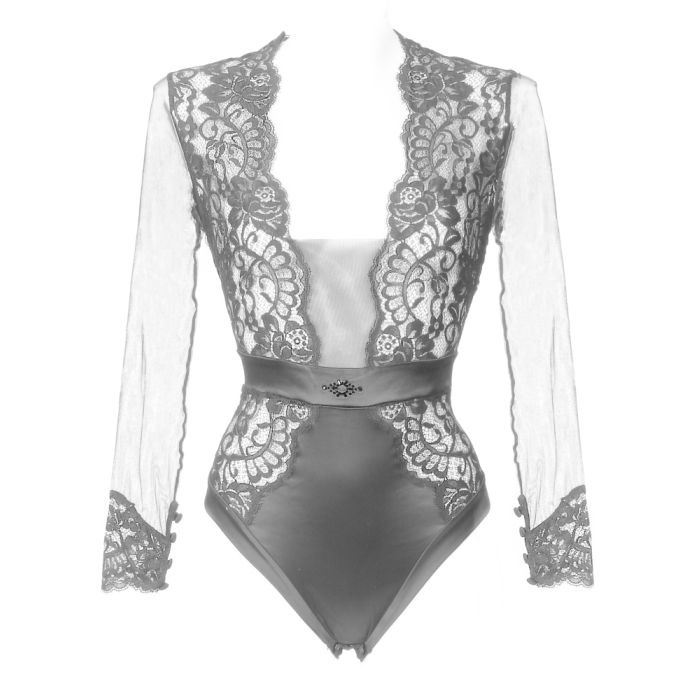 Langarm Body Tüll mit Spitze und Strass MARLENE von Prelude Milano