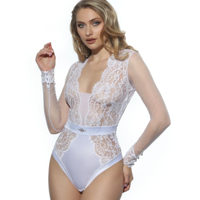 Langarm Body Tüll mit Spitze und Strass MARLENE von Prelude Milano