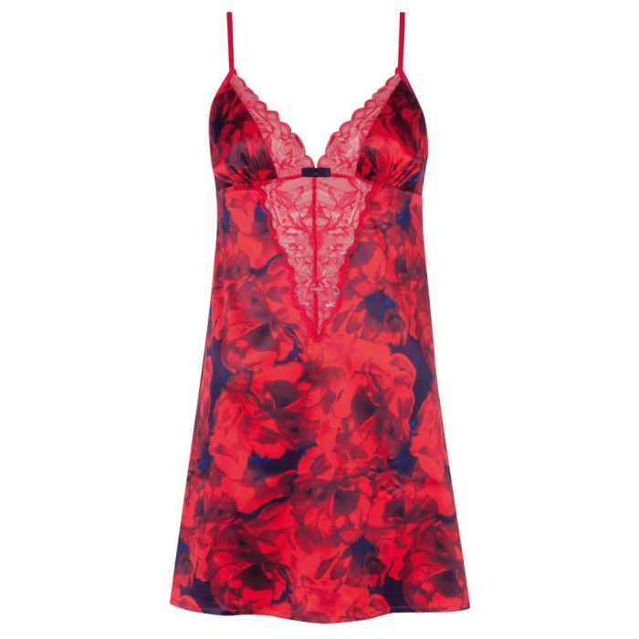 Stretch-Satin Negligé SATINE CHEMISES rot geblümt von Triumph