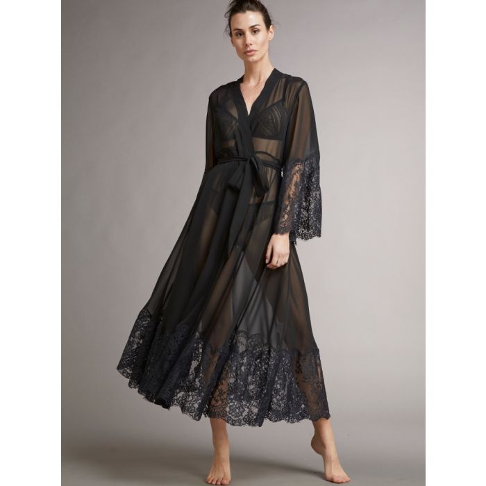 Chiffon Morgenmantel ROSSELLA schwarz transparent von Vivis