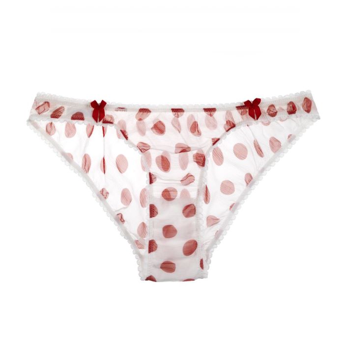 Chiffon-Seide Slip CALL ME weiß mit roten Punkten Mimi Holliday