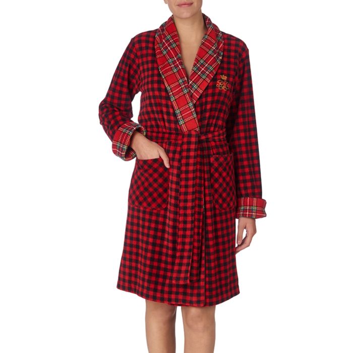 Kurzer Fleece Morgenmantel RED kariert von Ralph Lauren Sleepwear