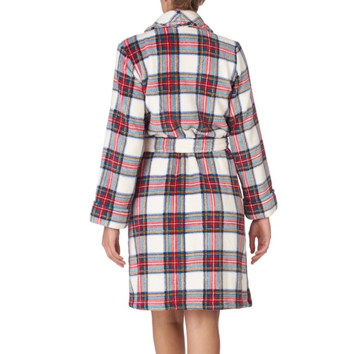 Kurzer Teddy Plüsch Bademantel IVORY kariert von Ralph Lauren Sleepwear