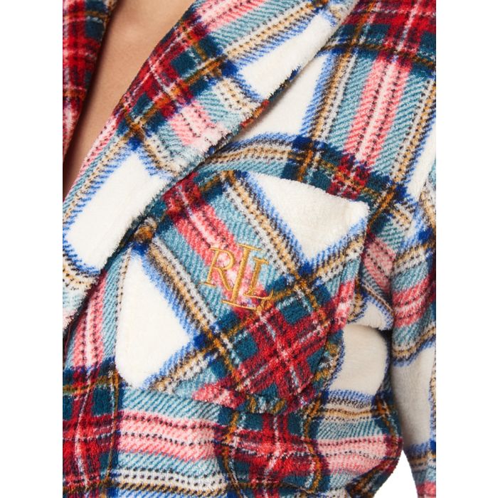 Kurzer Teddy Plüsch Bademantel IVORY kariert von Ralph Lauren Sleepwear
