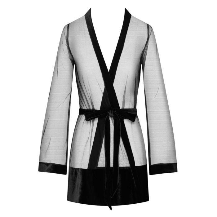 Kurzer Morgenmantel KIMONO TULLE Tüll schwarz von Cadolle
