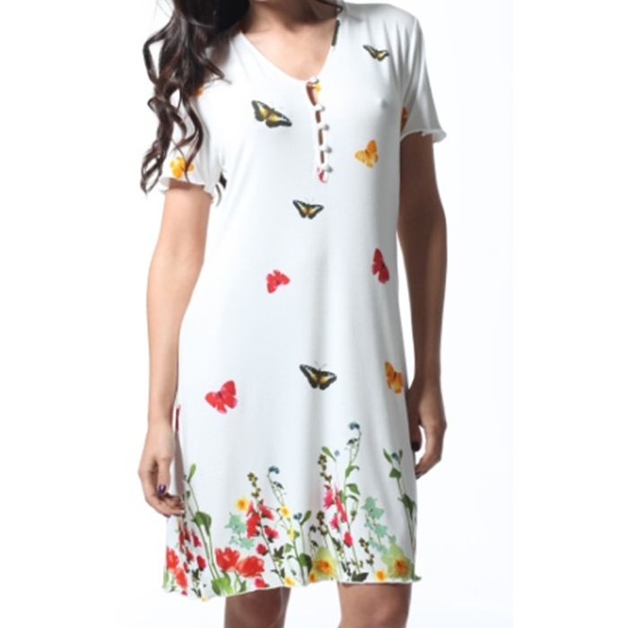 Seidenjersey Träger-Nachtkleid FLORENZ mit Schmetterlingen