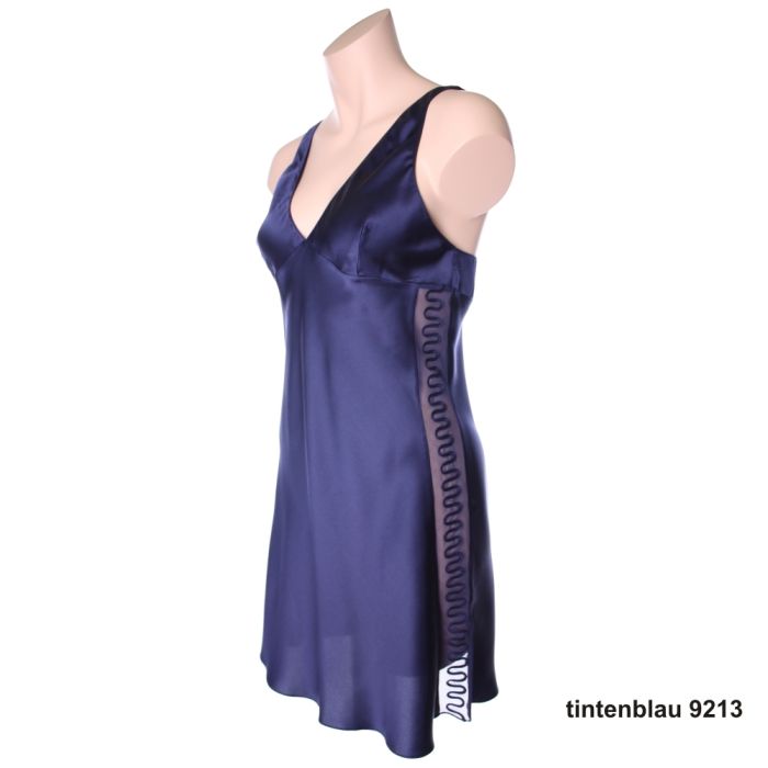 100% Seide Nachthemd PIPING tintenblau von Luna di Seta