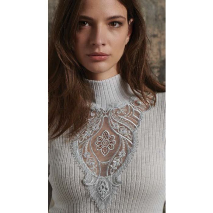 Merinowolle-Seide TURTLENECK SHIRT silber von Oscalito