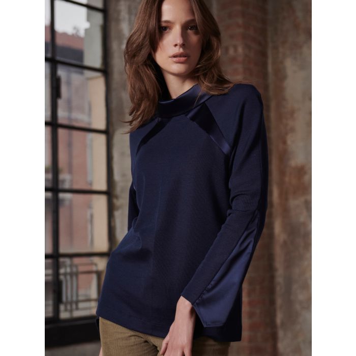 Merino Wolle-Seide KRAGEN-SHIRT No. 2 dunkelblau von Oscalito