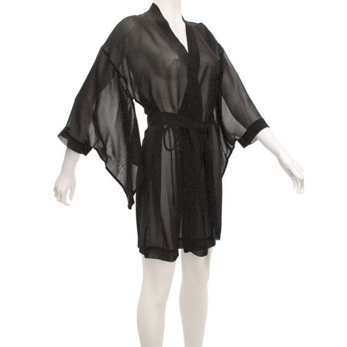 Kimono 100% Seide FIDJI MOUSSELIN schwarz von Marjolaine