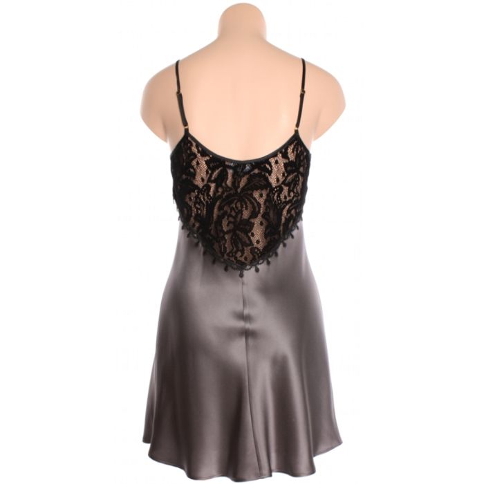 100% Seide Nachthemd FAUSTINE mit Velour-Spitze von Marjolaine