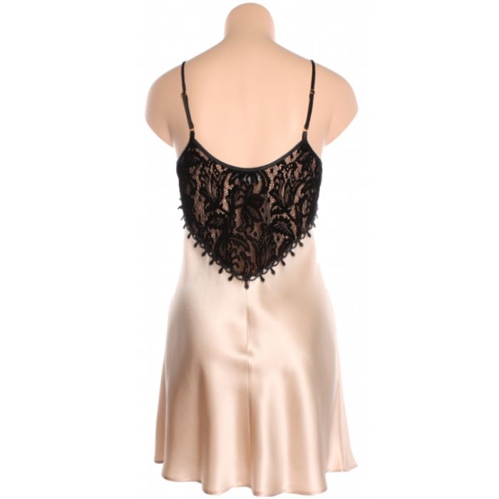 100% Seide Nachthemd FAUSTINE mit Velour-Spitze von Marjolaine