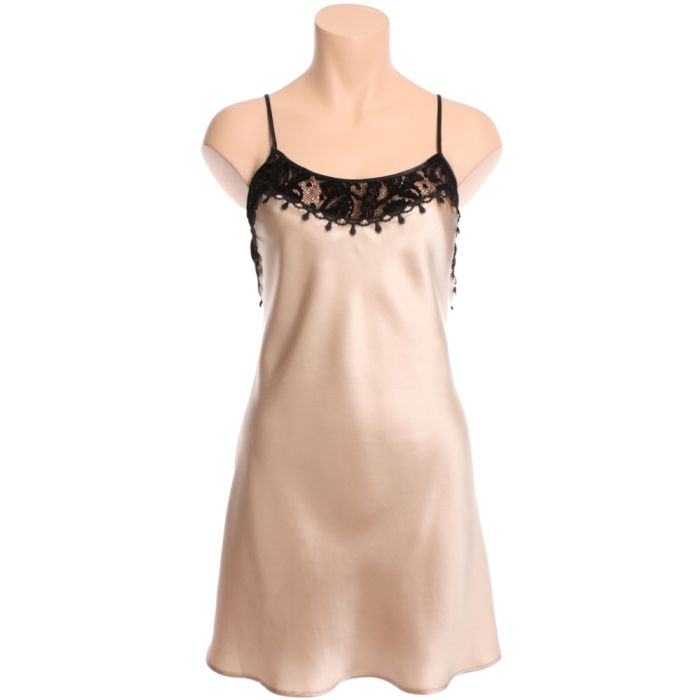 100% Seide Nachthemd FAUSTINE mit Velour-Spitze von Marjolaine