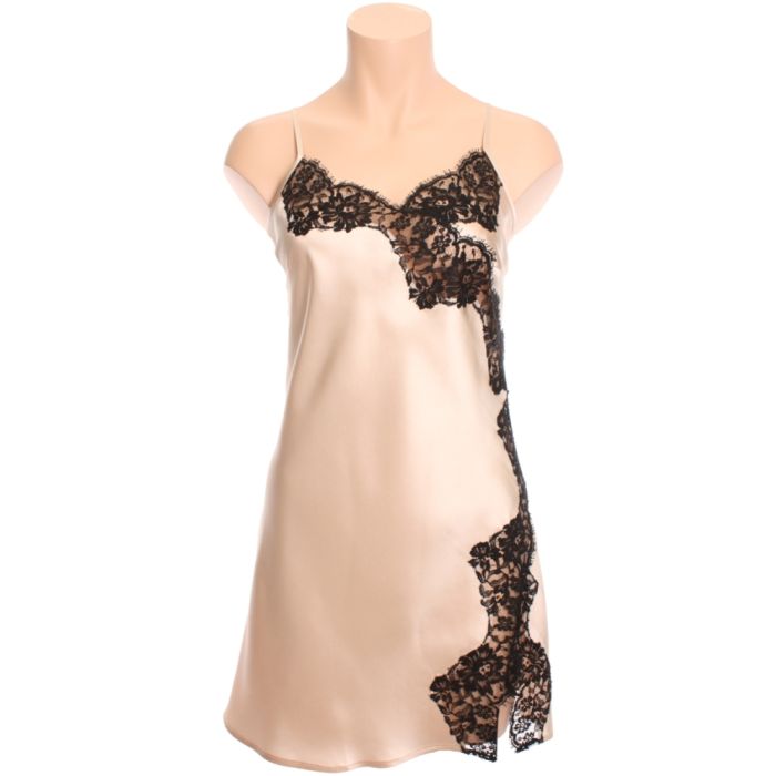 100% Seide Neglige FLAVIA kurz mit Caudry Spitze von Marjolaine