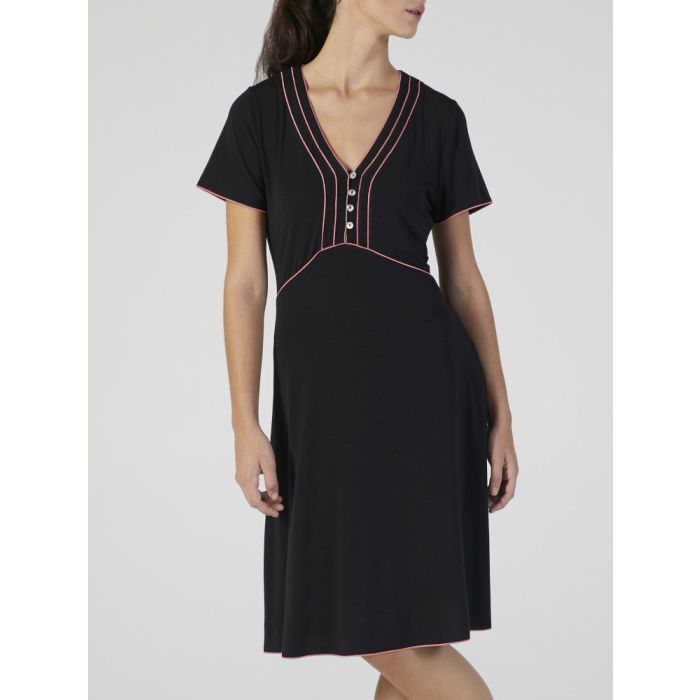 Modal Nachtkleid knielang schwarz-pink von Verdiani