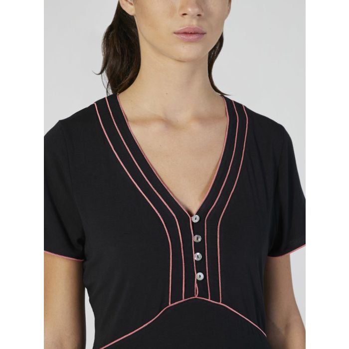 Modal Nachtkleid knielang schwarz-pink von Verdiani