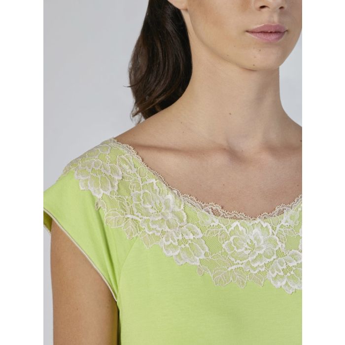Modal Nachtkleid mit Spitze knielang KIWI grün von Verdiani