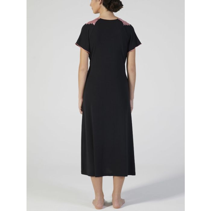 Modal Nachtkleid mit Spitze wadenlang schwarz-rosa von Verdiani