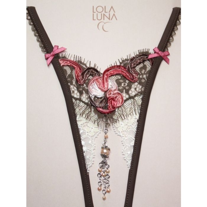 Luxus-String MONTE CARLO OPEN himbeer-schoko ouvert Lola Luna