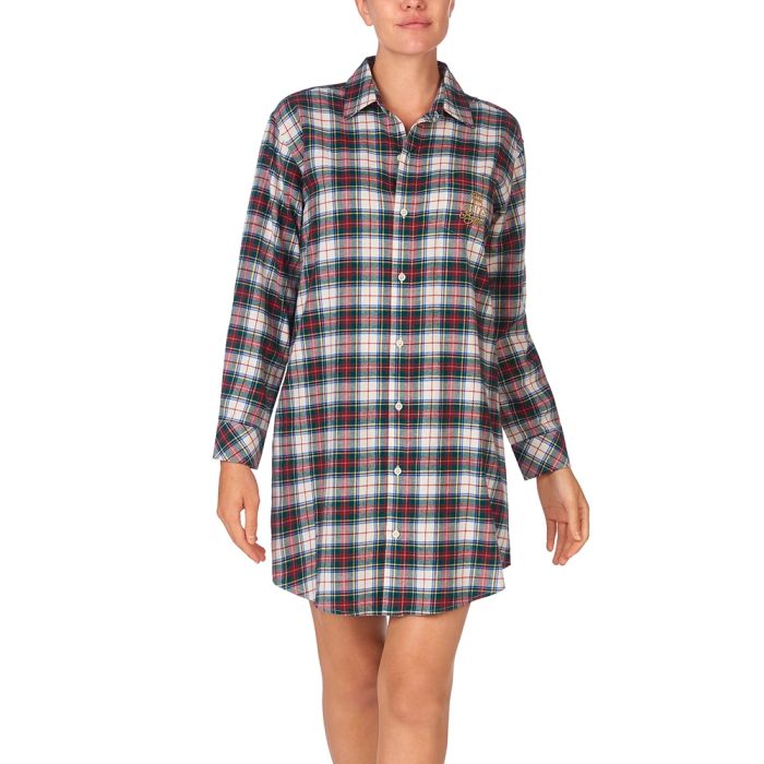 Sleepshirt FLANELL weiß-grün von Ralph Lauren Sleepwear
