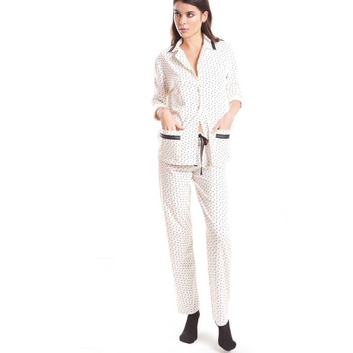 Baumwolle Pyjama HEARTS weiss-schwarz von Fiori di Chiara