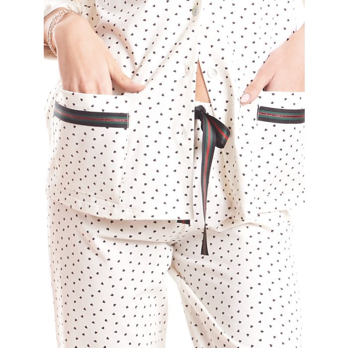 Baumwolle Pyjama HEARTS weiss-schwarz von Fiori di Chiara