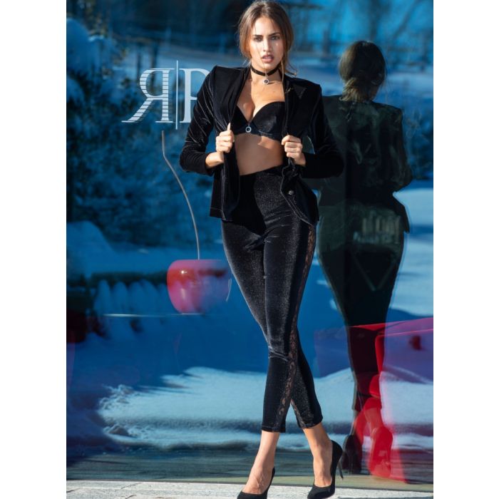 Samt Jacke mit Spitze schwarz von Ambra