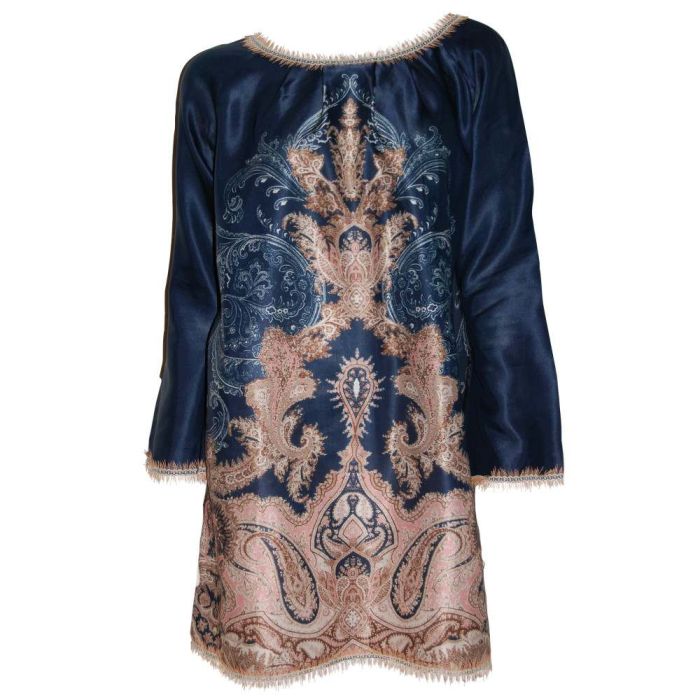 Seide-Baumwolle Shirt  MOON SHADOW blau-gold von Gattina