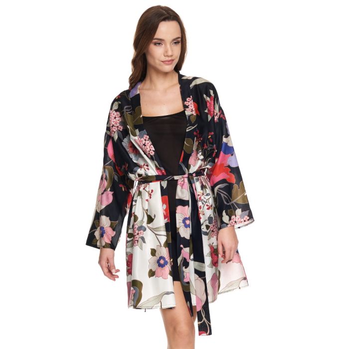Seide-Baumwolle Kimono FELICIA schwarz bunt von Gattina
