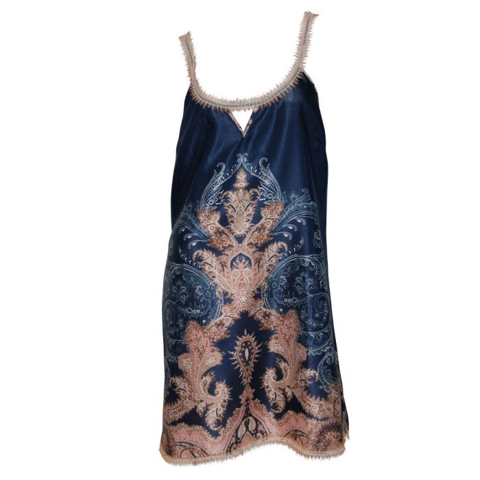 Seide-Baumwolle Kleid MOON SHADOW blau-gold von Gattina