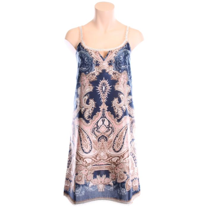 Seide-Baumwolle Kleid MOON SHADOW blau-gold von Gattina