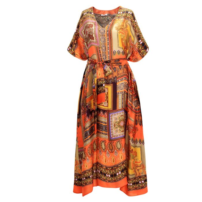 100% Seide Kaftan CHILI orange-bunt von Eva B. Bitzer