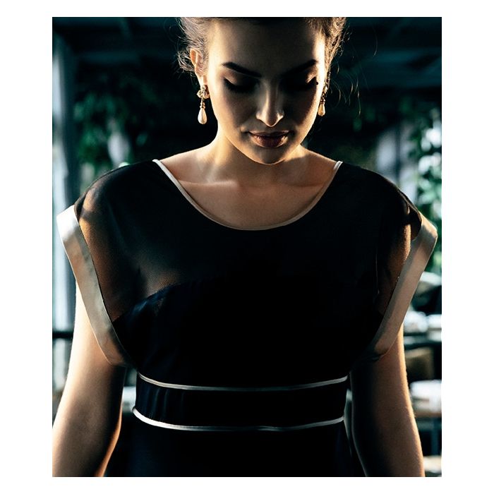 Seidennachthemd / Seidenkleid PIPING schwarz von Luna di Seta