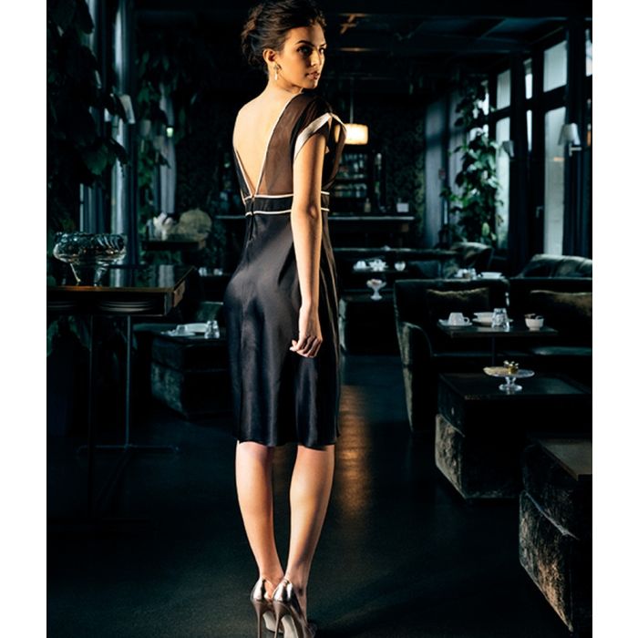 Seidennachthemd / Seidenkleid PIPING schwarz von Luna di Seta