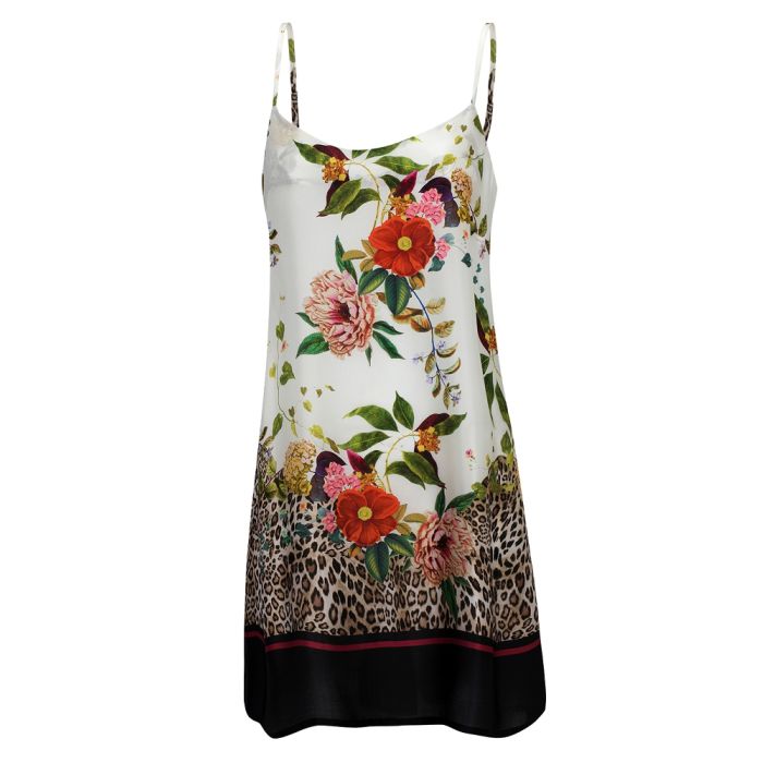 Nachthemd 100% Seide VILLA FLORA creme-bunt von Eva B. Bitzer