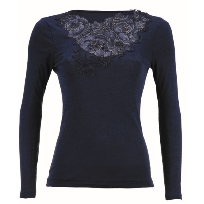 Merinowolle-Seide LANGARM SHIRT mit Spitze von Artimaglia