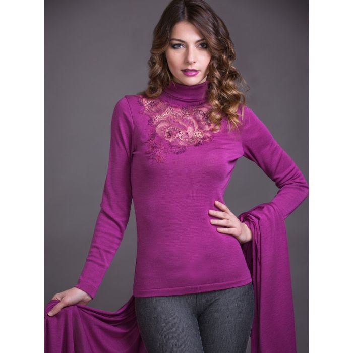Merinowolle-Seide ROLLKRAGEN SHIRT mit Spitze von Artimaglia