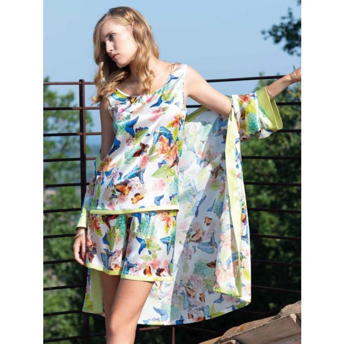 Seide Kurzpyjama PAPILLON No. 5 weiß-bunt von Chiara Fiorini