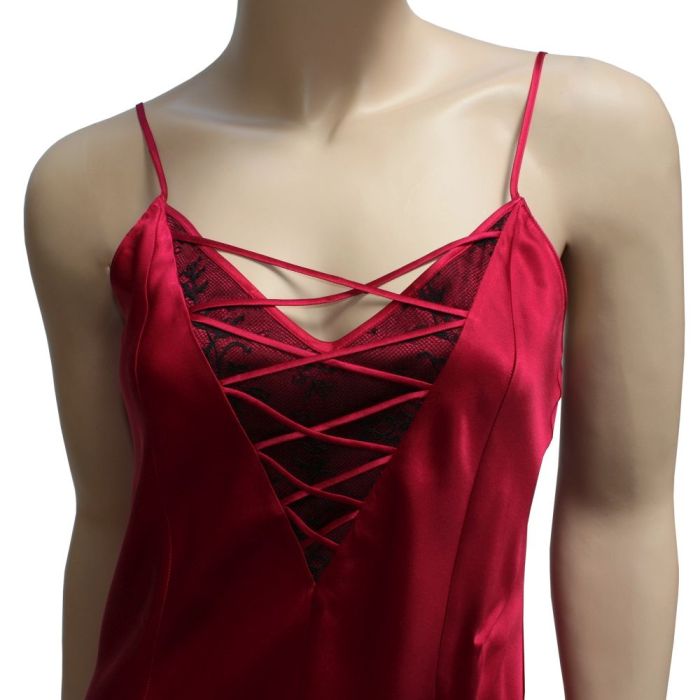 100% Seide Nachthemd CORSET LACE rot von Luna di Seta