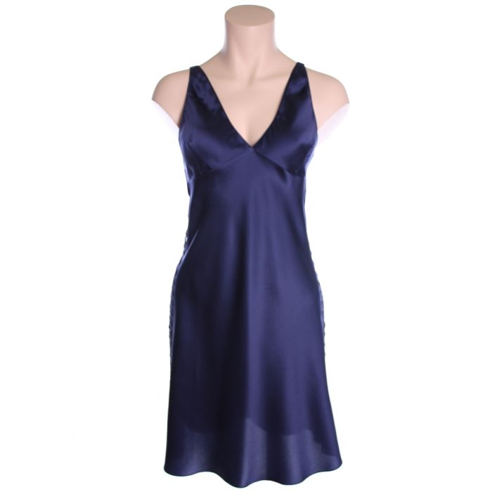 100% Seide Nachthemd PIPING tintenblau von Luna di Seta