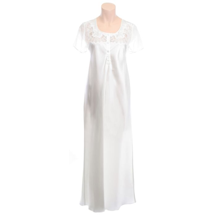 100% Seide Kurzarm Nachthemd ROYAL LACE elfenbein von Luna di Seta