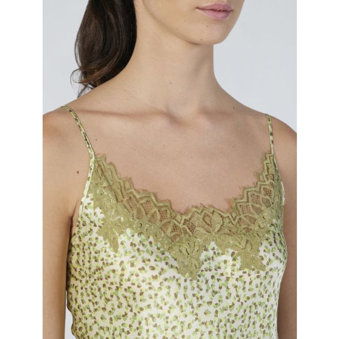 100% Seide Neglige mit Spitze kurz Kiwi Print von Verdiani