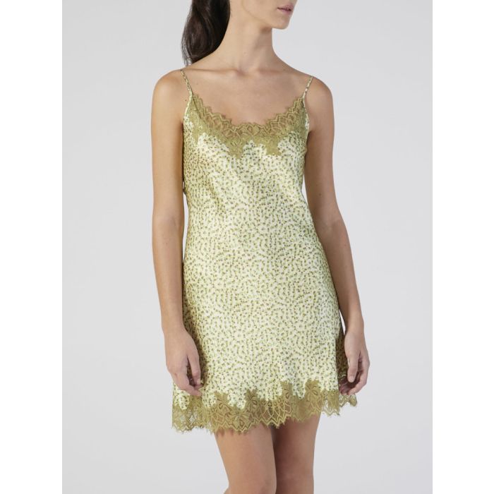 100% Seide Neglige mit Spitze kurz Kiwi Print von Verdiani