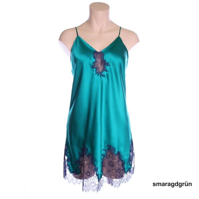 100% Seide Negligé ROYAL LACE smaragdgrün von Luna di Seta