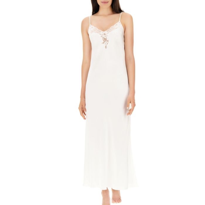 100% Seide Negligee lang LACE SEDUCTION elfenbein weiß von Luna di Seta