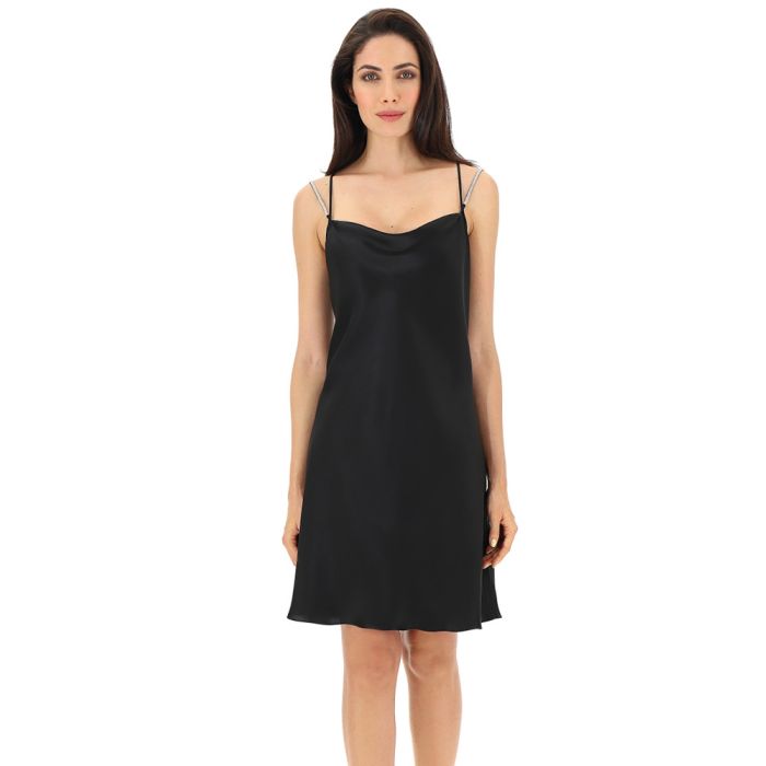 Seidennachthemd / Kleid STRASS schwarz von Luna di Seta