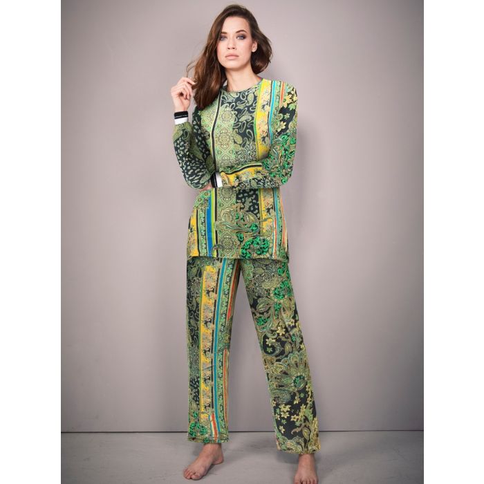 100% Seide Pyjama CHATEAU DE VERSAILLES grün schwarz von Fürstenberg