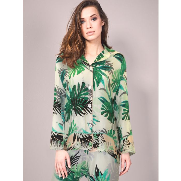 100% Seide Pyjama FARN weiß grün von Eva B. Bitzer